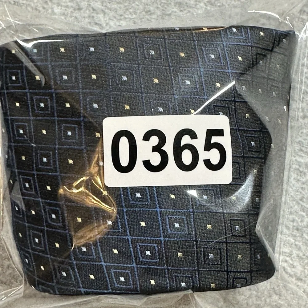 Lucio Lamberti Neck Tie Geometric Window Pane Print‎ Black Blue Handmade Silk